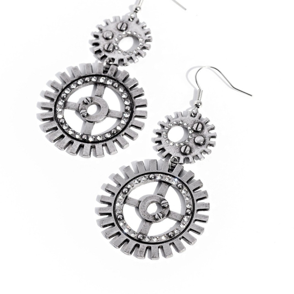 Paparazzi Silver Sunburst Dangle Earrings I Have a STEAMPUNK White Jewelry